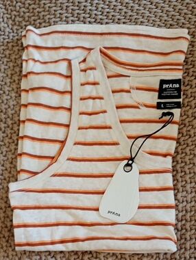 Prana Cream and Orange Striped Tank MEDIUM